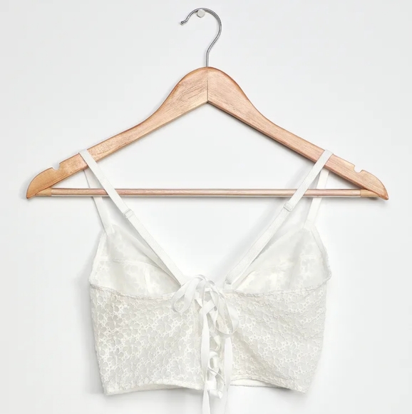 Free People Lele Embroidered Lace Lace-Up Longline Bra White XS - Picture 9 of 13